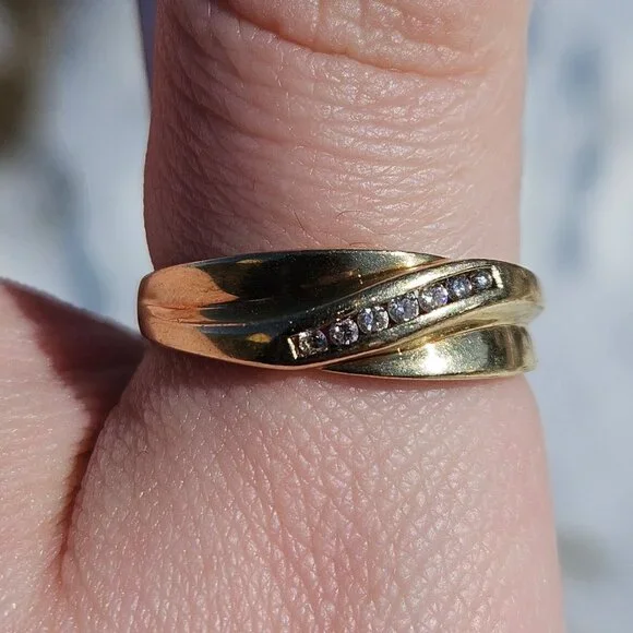 10K Yellow Gold Imitation Bypass Diamond Channel Set Men's Band Ring Size 9.75